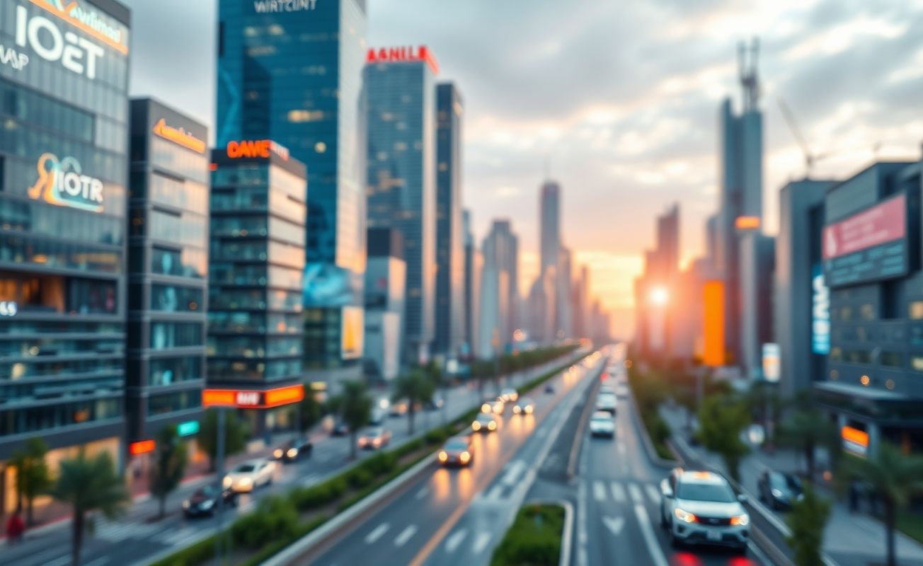 Cenário urbano avançado mostrando as inovações tecnológicas de 2025