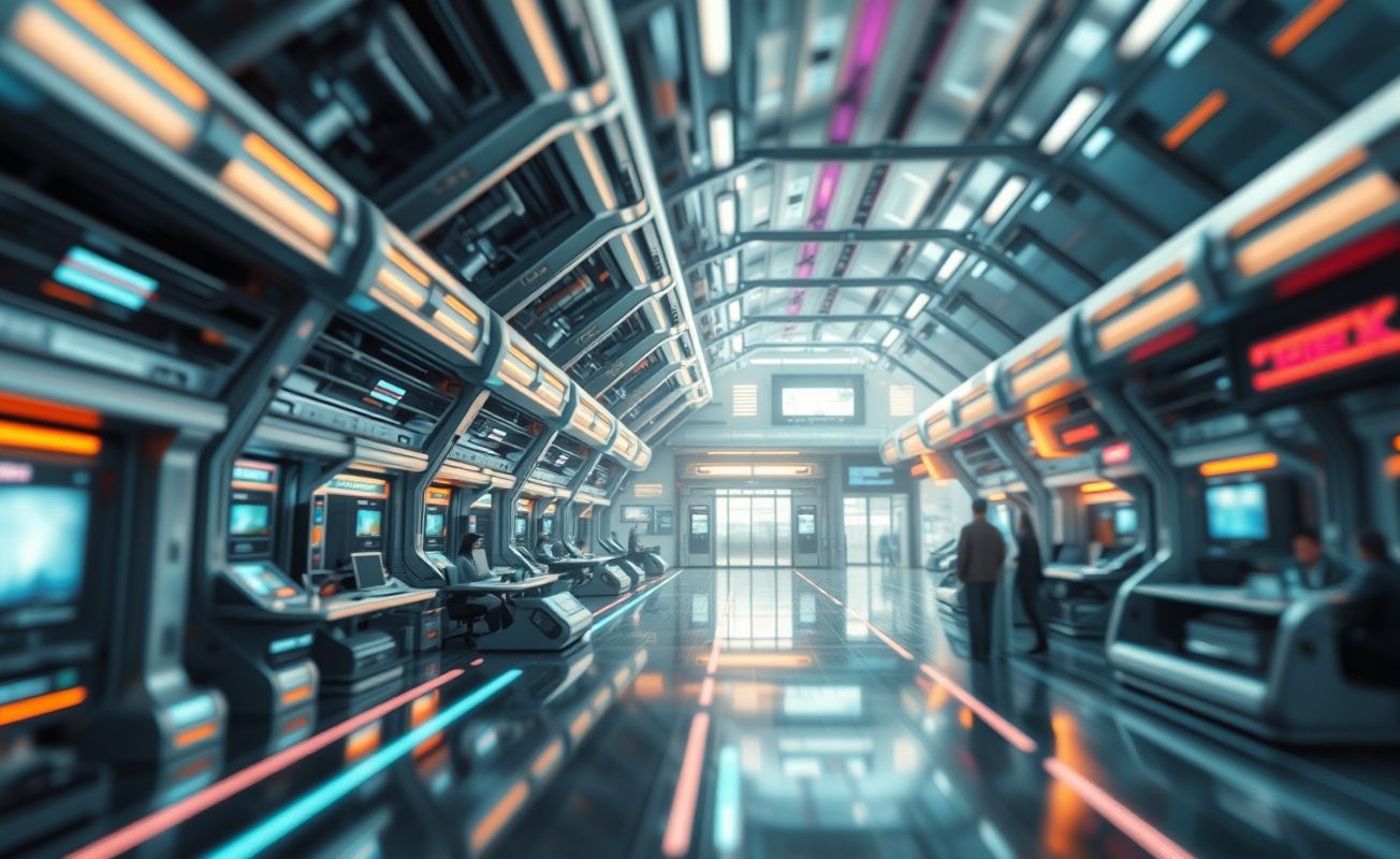 Centro tecnológico futurista com novidades de tecnologia.